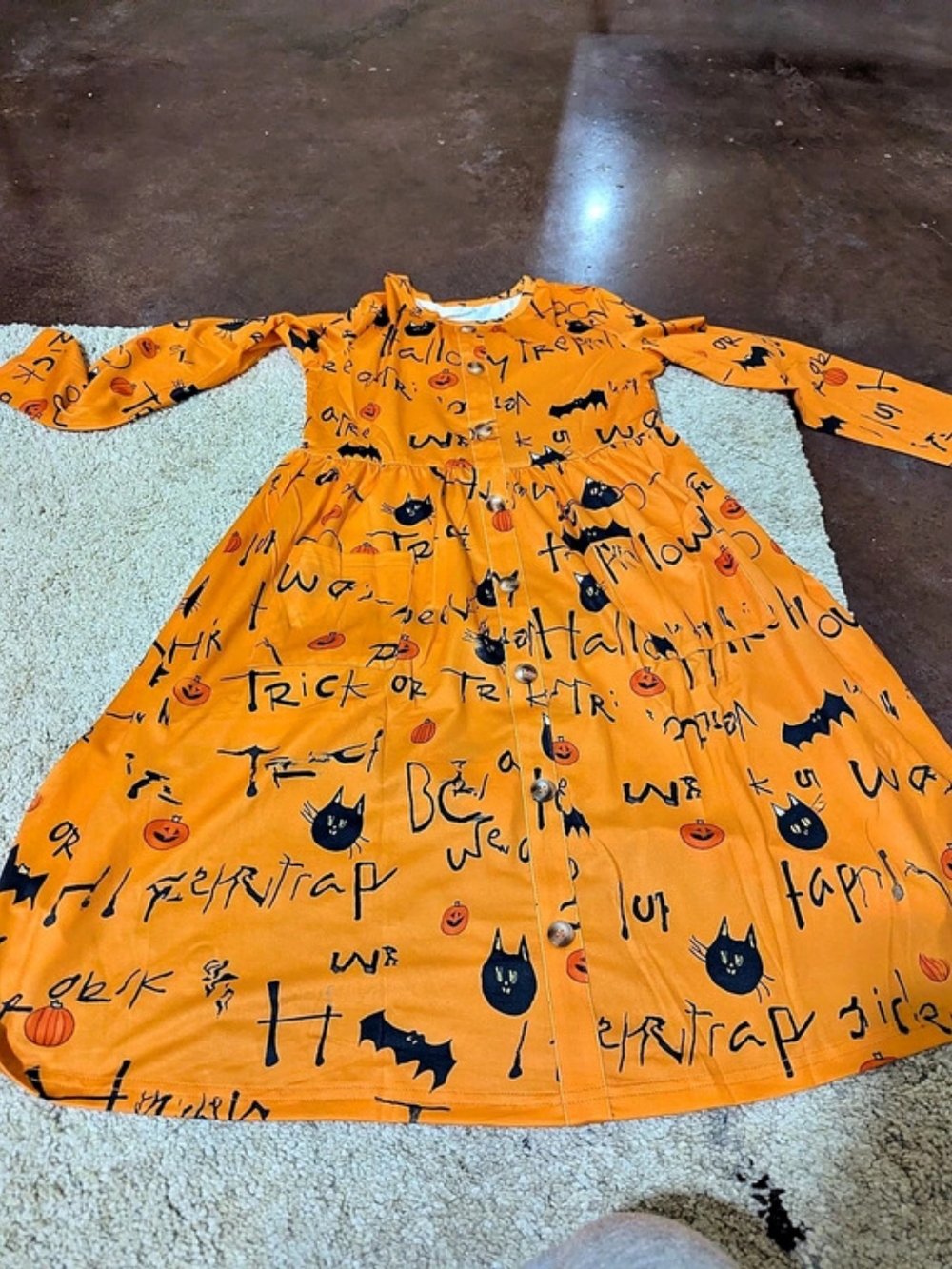 Girls Orange Halloween Print Dress Size 150 New